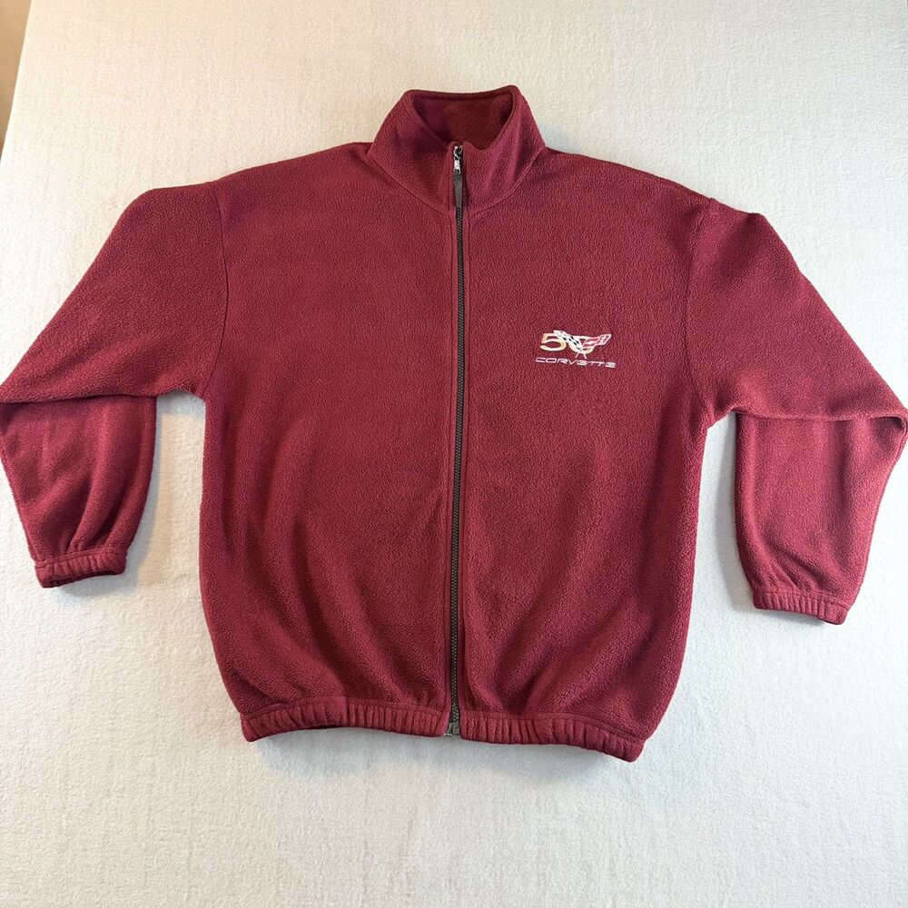Vintage 2003 Corvette 50th Anniversary Fleece Jacket Maroon Dark Red Medium C5